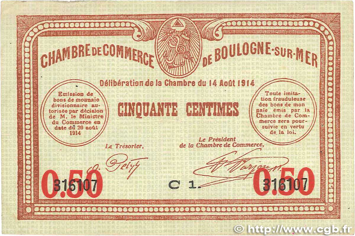 50 Centimes FRANCE Regionalismus und verschiedenen Boulogne-Sur-Mer  1914 JP.031.14 S
