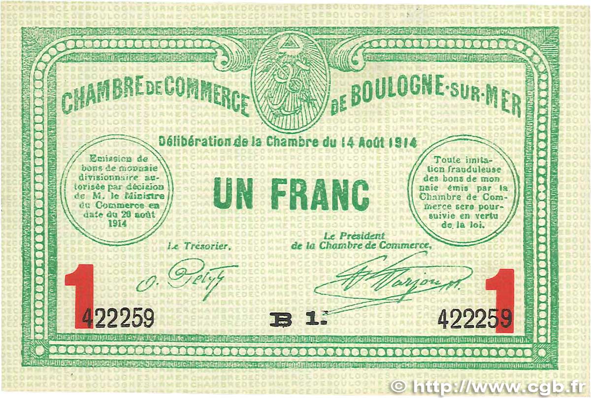1 Franc FRANCE regionalism and various Boulogne-Sur-Mer  1914 JP.031.15 XF+