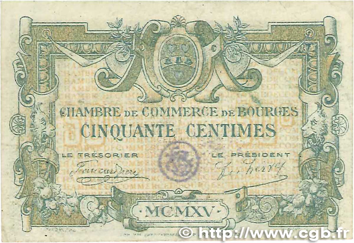 50 Centimes FRANCE regionalismo y varios Bourges 1915 JP.032.01 BC
