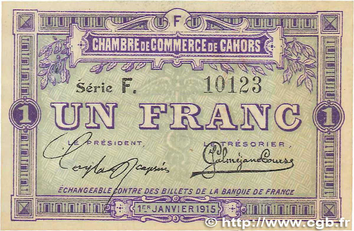 1 Franc FRANCE régionalisme et divers Cahors 1915 JP.035.14 TB
