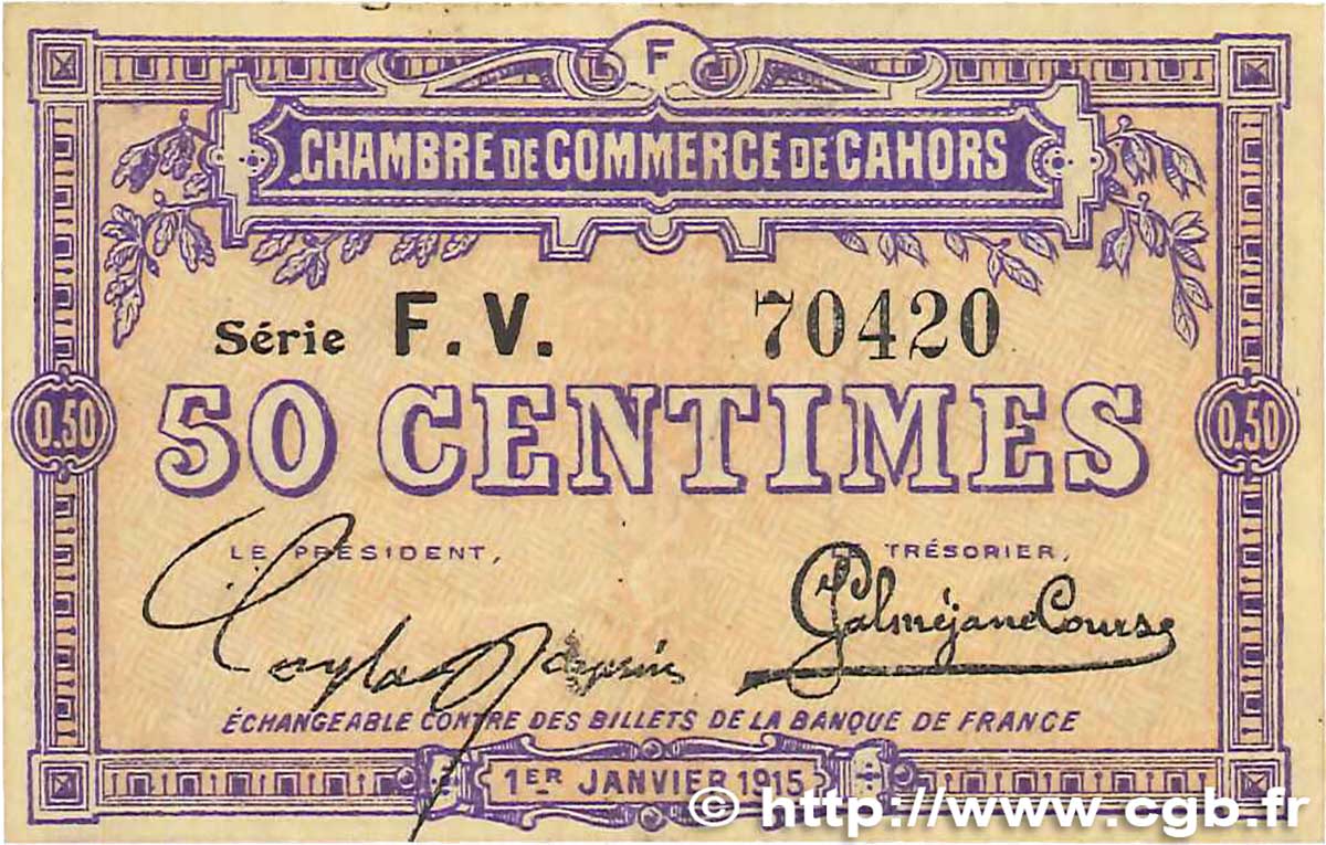 50 Centimes FRANCE Regionalismus und verschiedenen Cahors 1915 JP.035.16 S