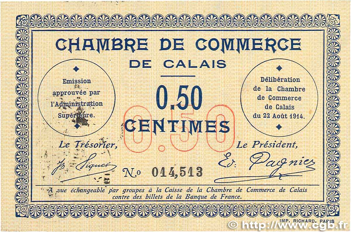 50 Centimes  FRANCE régionalisme et divers Calais 1914 JP.036.01 TTB+
