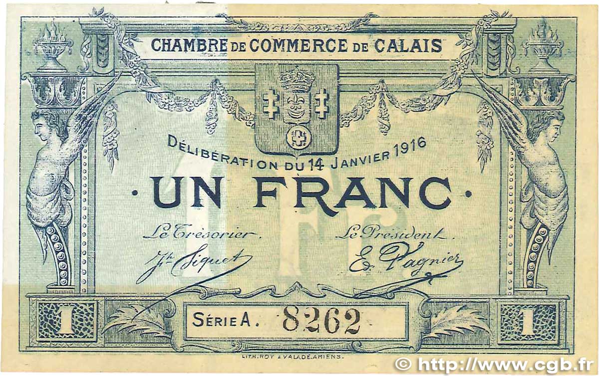 1 Franc FRANCE regionalism and miscellaneous Calais 1916 JP.036.30 XF