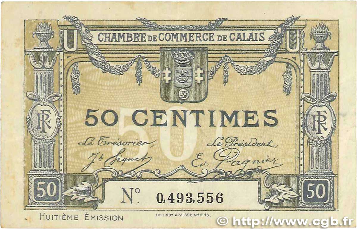 50 Centimes FRANCE régionalisme et divers Calais 1920 JP.036.42 TB