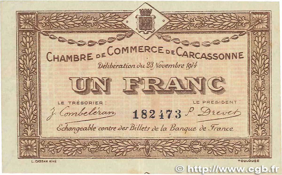 1 Franc FRANCE regionalismo y varios Carcassonne 1914 JP.038.06 MBC+