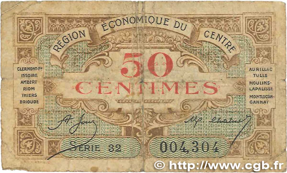 50 Centimes FRANCE Regionalismus und verschiedenen Région Économique Du Centre 1918 JP.040.05 SGE