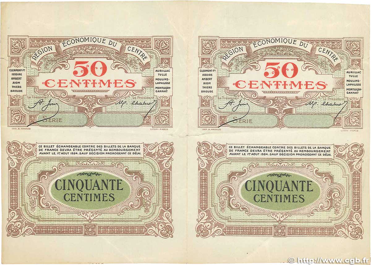 50 Centimes Planche FRANCE regionalismo e varie  1918 JP.040.05var. MB