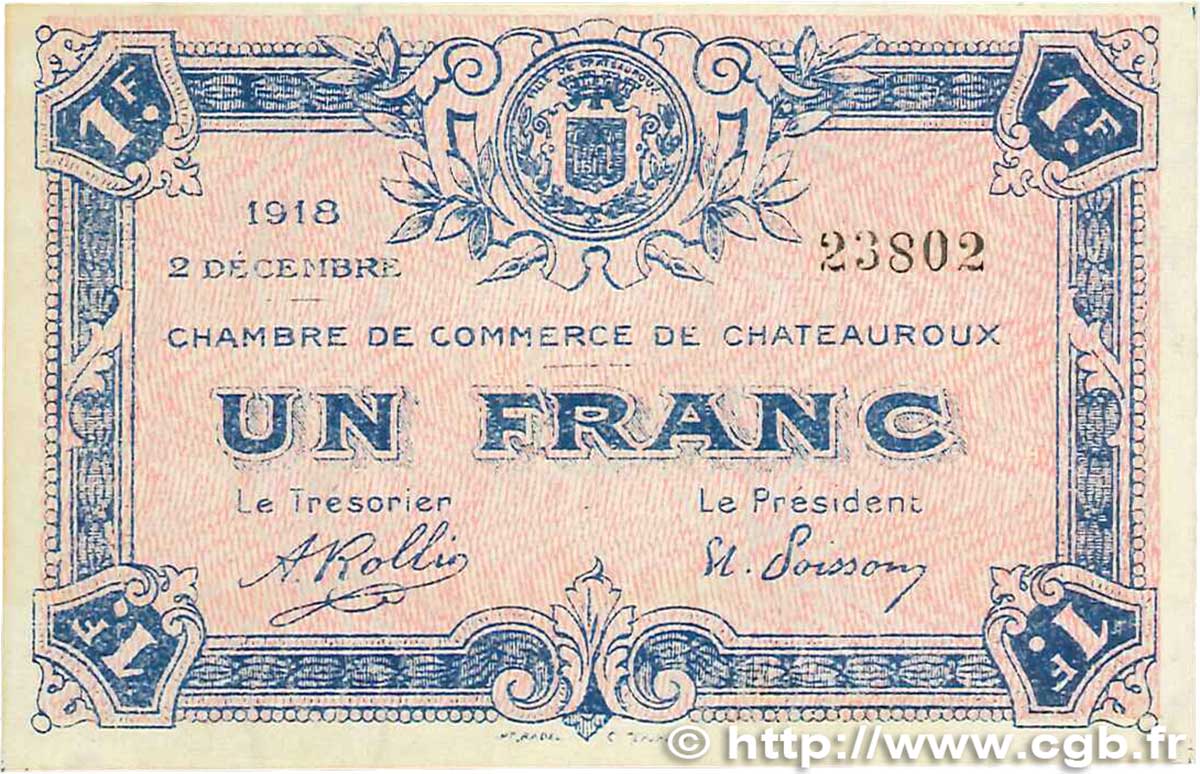 1 Franc FRANCE Regionalismus und verschiedenen Chateauroux 1918 JP.046.19 fST