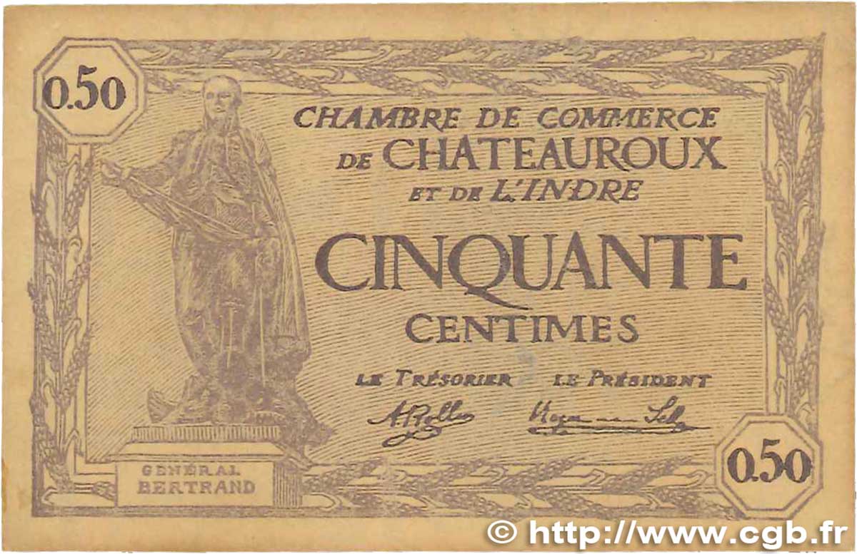 50 Centimes FRANCE regionalism and miscellaneous Chateauroux 1920 JP.046.24 XF