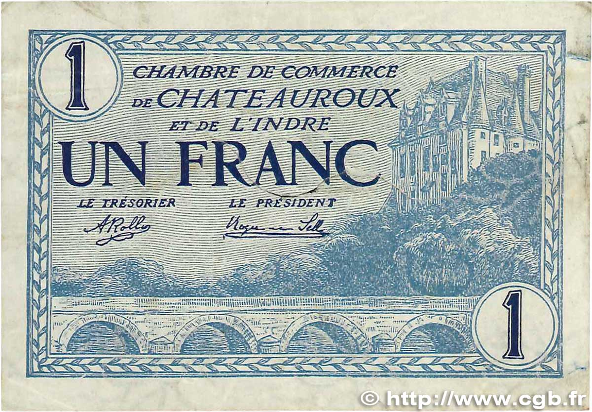 1 Franc FRANCE regionalism and various Chateauroux 1920 JP.046.26 VG