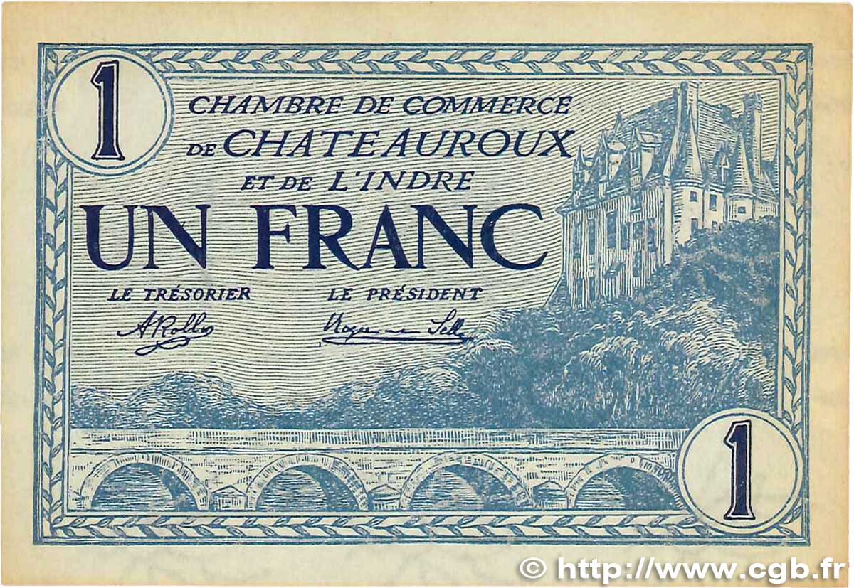 1 Franc FRANCE Regionalismus und verschiedenen Chateauroux 1920 JP.046.26 fVZ