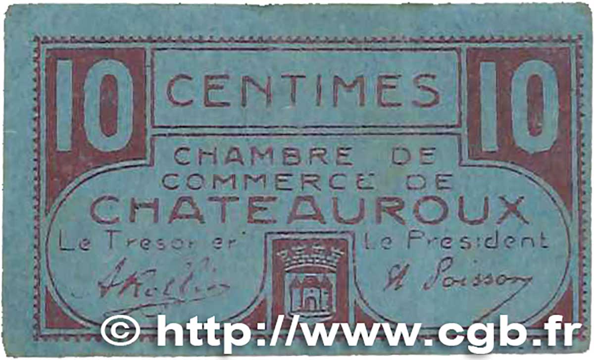 10 Centimes FRANCE Regionalismus und verschiedenen Chateauroux 1918 JP.046.32 S