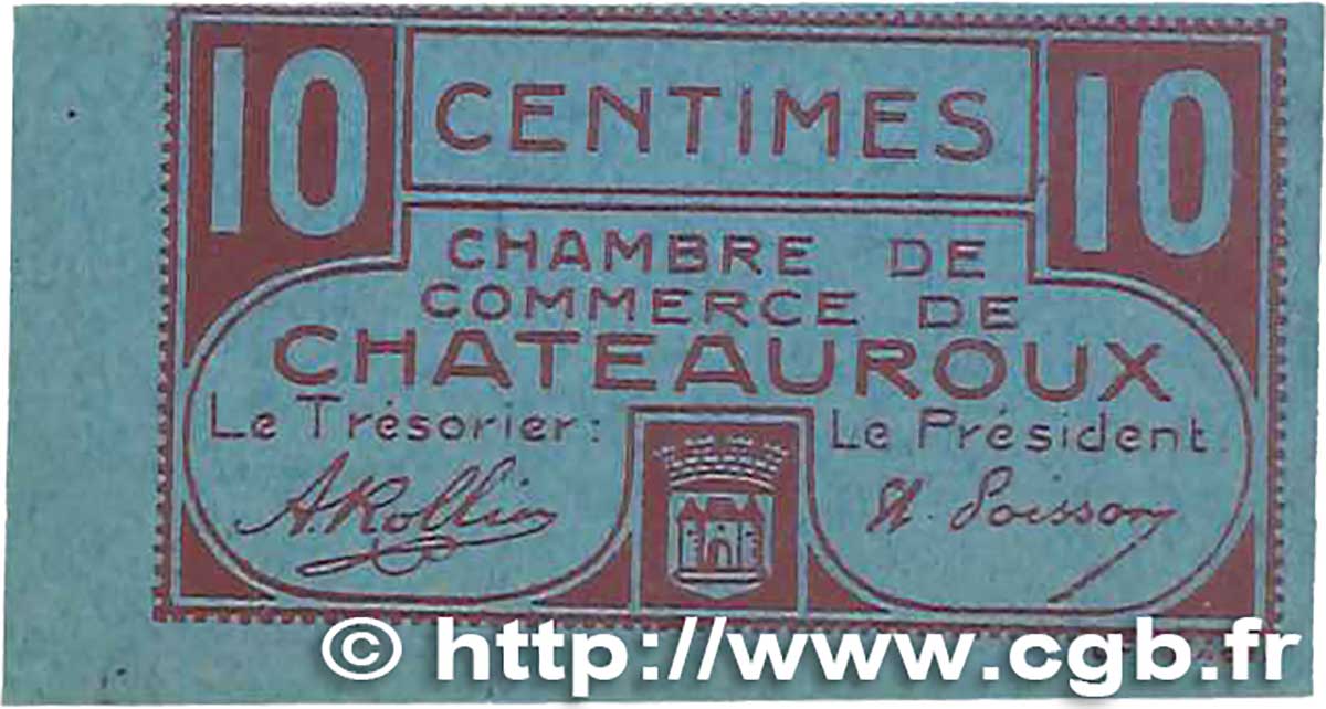 10 Centimes FRANCE régionalisme et divers Chateauroux 1918 JP.046.32 SPL