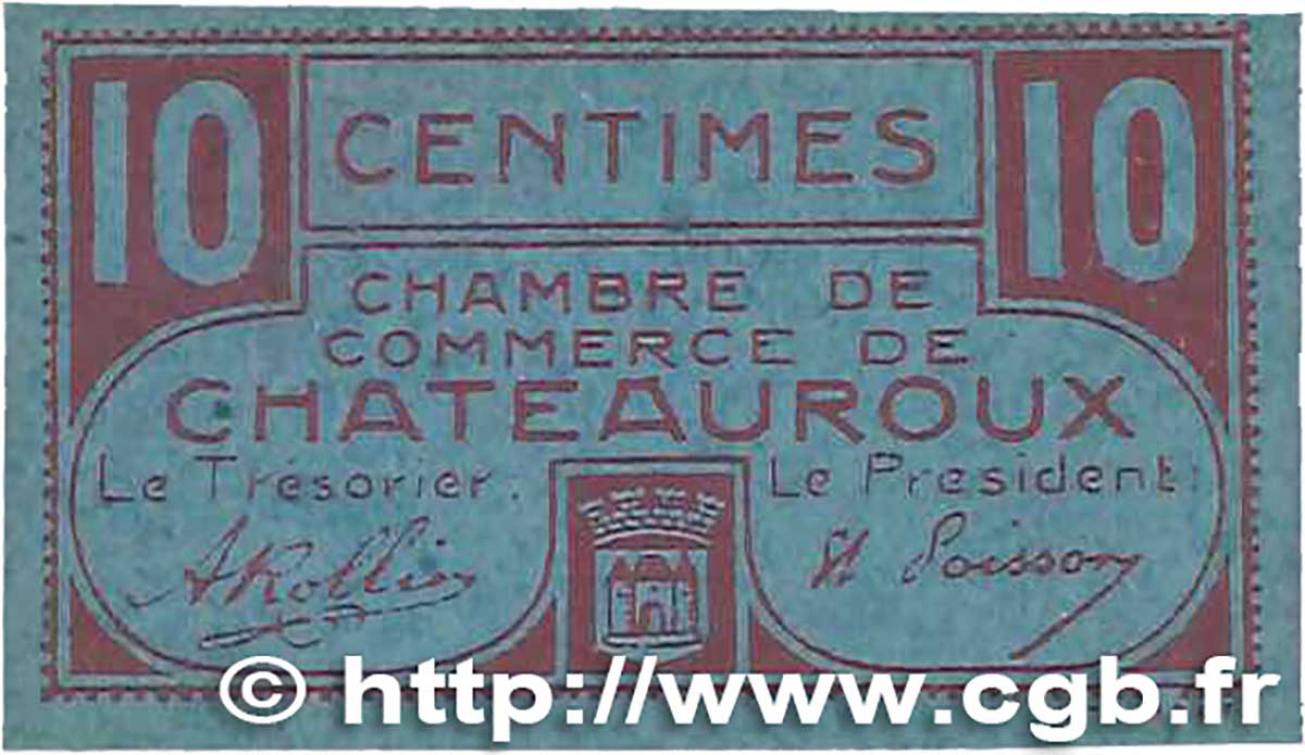 10 Centimes FRANCE regionalism and various Chateauroux 1918 JP.046.32 UNC-
