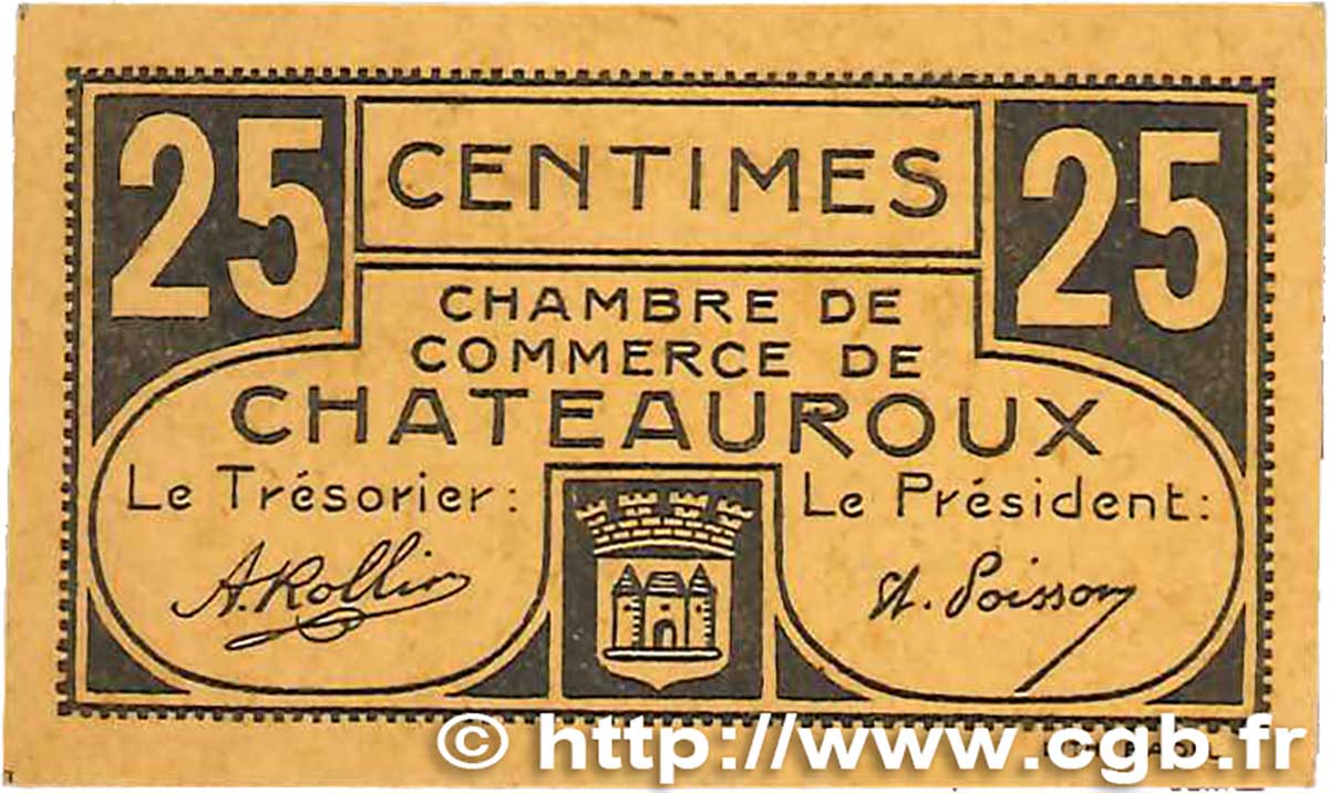 25 Centimes FRANCE régionalisme et divers Chateauroux 1918 JP.046.33 pr.NEUF