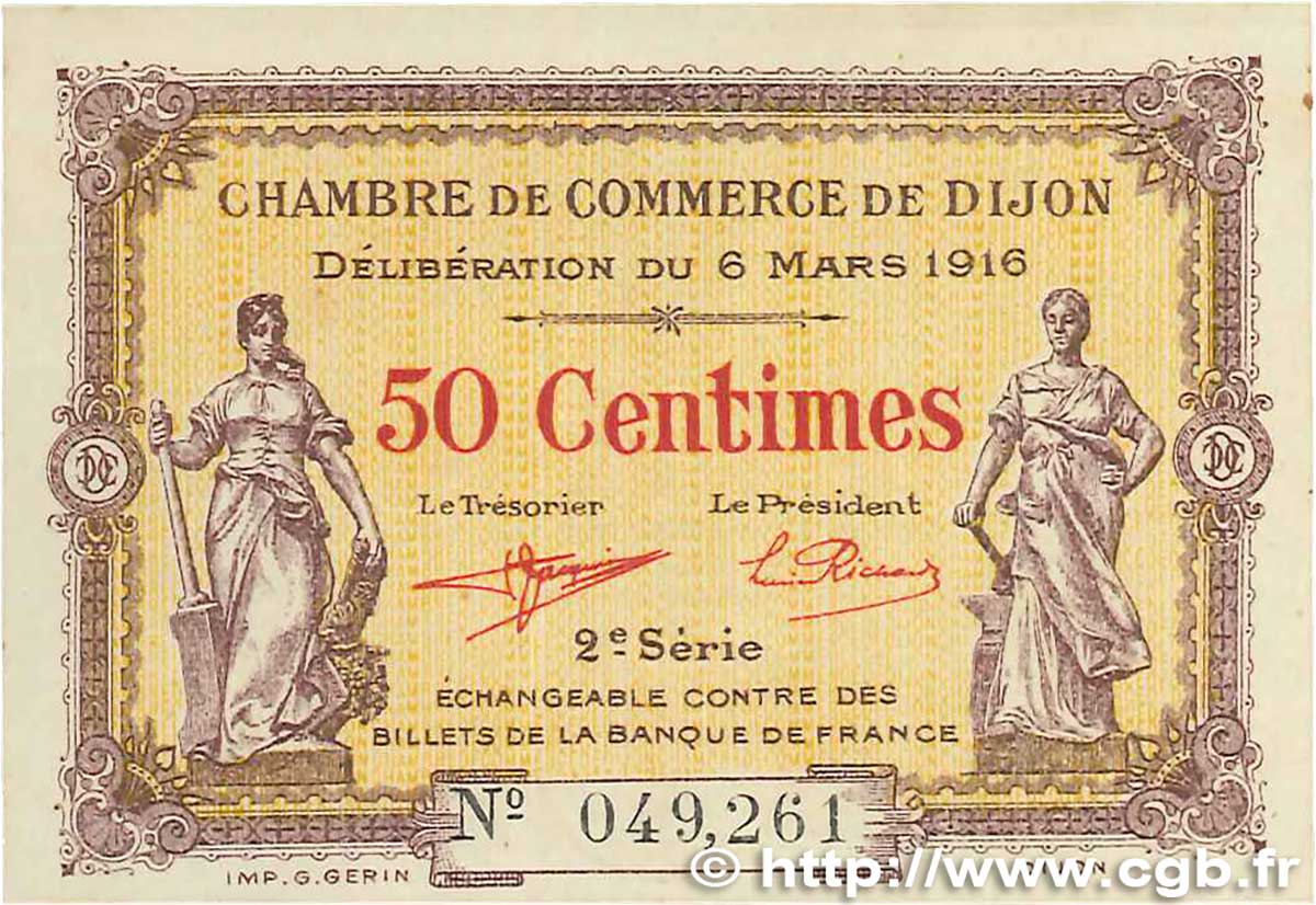 50 Centimes FRANCE regionalism and miscellaneous Dijon 1916 JP.053.07 VF