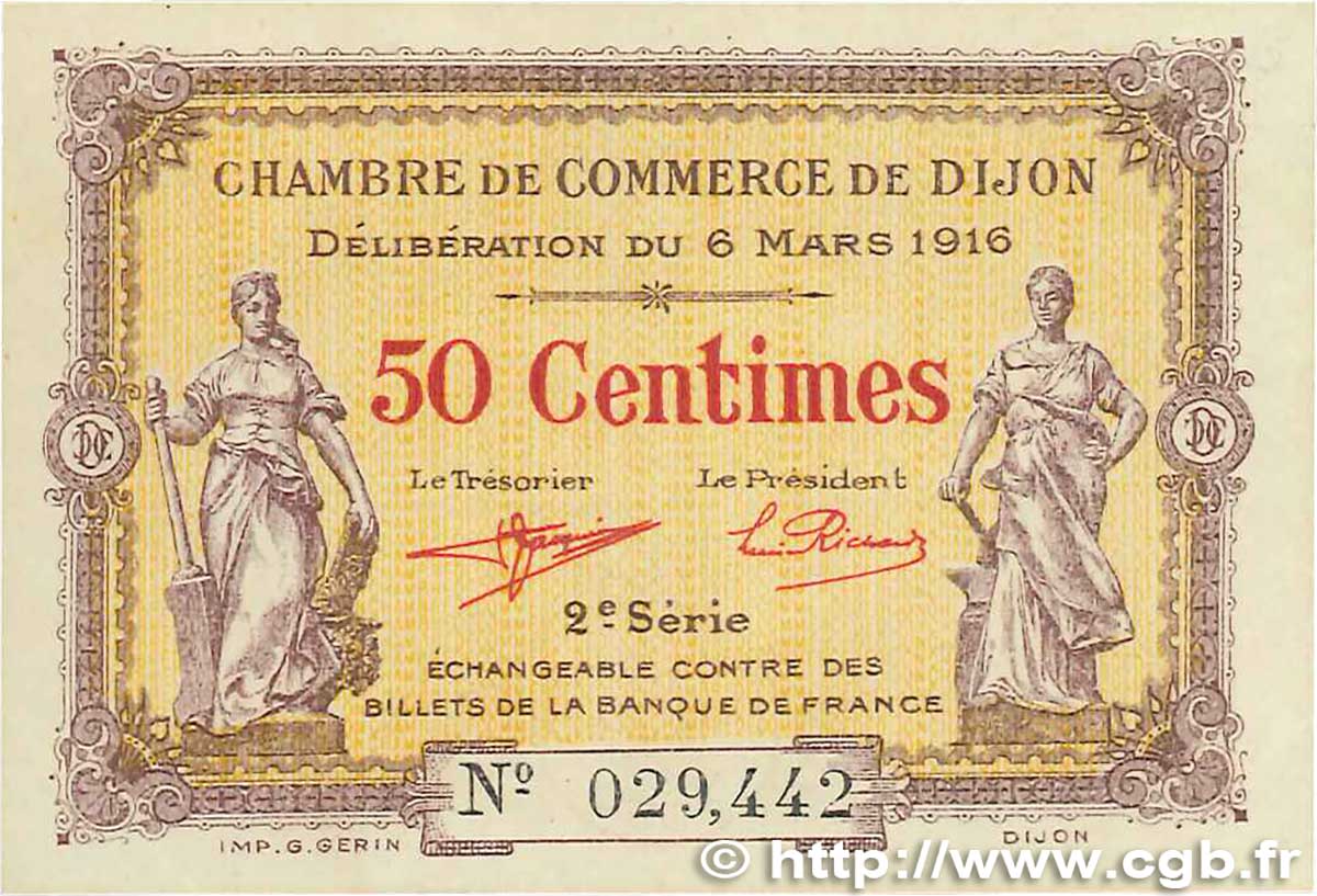 50 Centimes FRANCE regionalism and various Dijon 1916 JP.053.07 XF