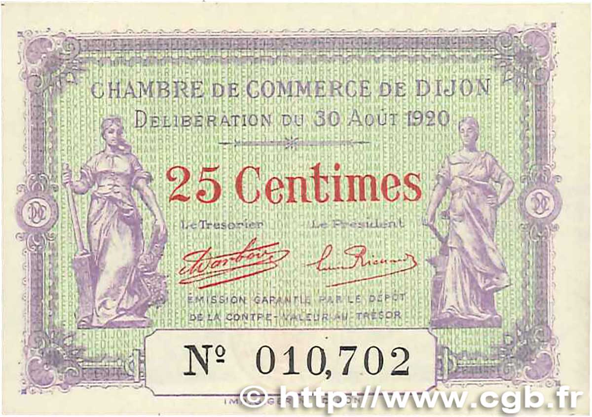 25 Centimes FRANCE regionalism and miscellaneous Dijon 1920 JP.053.23 UNC-