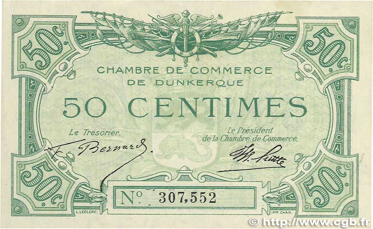 50 Centimes FRANCE regionalism and miscellaneous Dunkerque 1918 JP.054.01 VF+