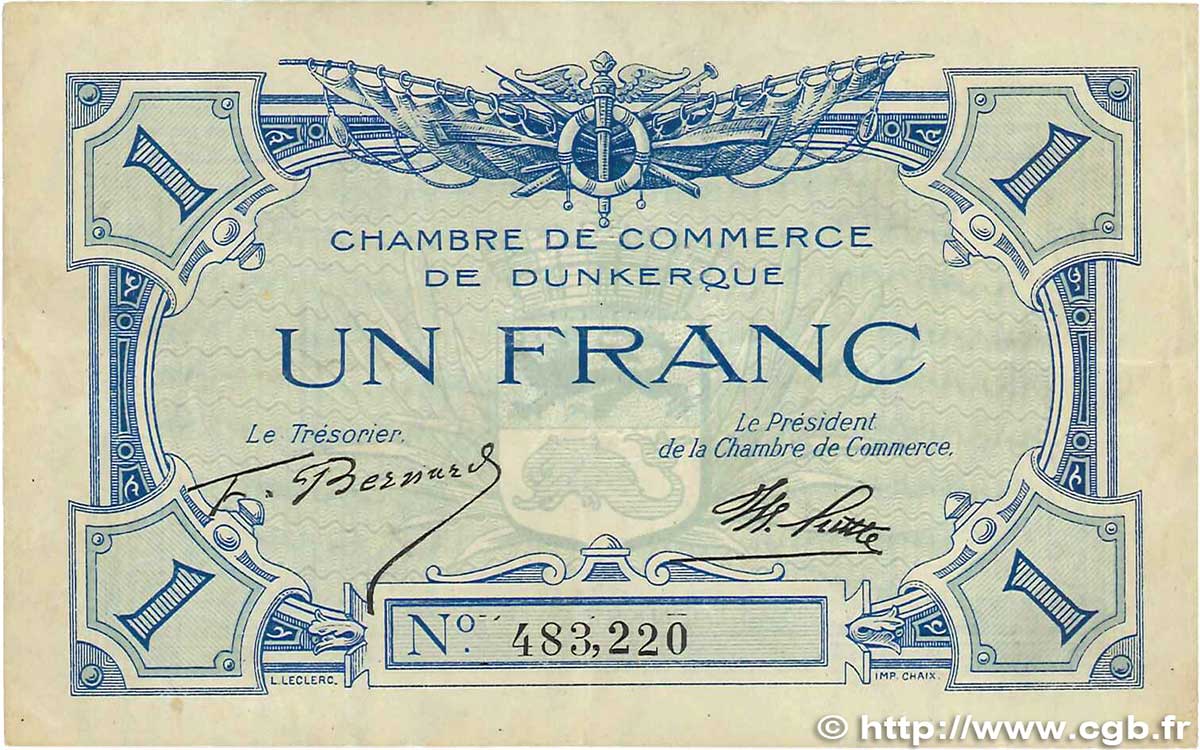 1 Franc FRANCE Regionalismus und verschiedenen Dunkerque 1918 JP.054.05 S