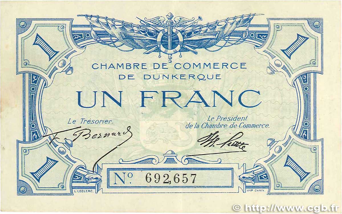 1 Franc FRANCE regionalism and various Dunkerque 1918 JP.054.05 VF