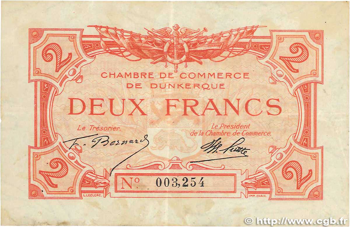 2 Francs FRANCE Regionalismus und verschiedenen Dunkerque 1918 JP.054.09 S
