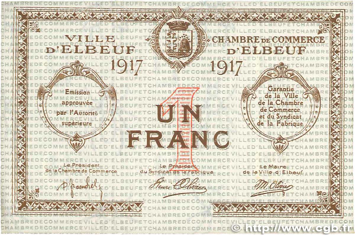 1 Franc FRANCE régionalisme et divers Elbeuf 1917 JP.055.12 pr.SPL