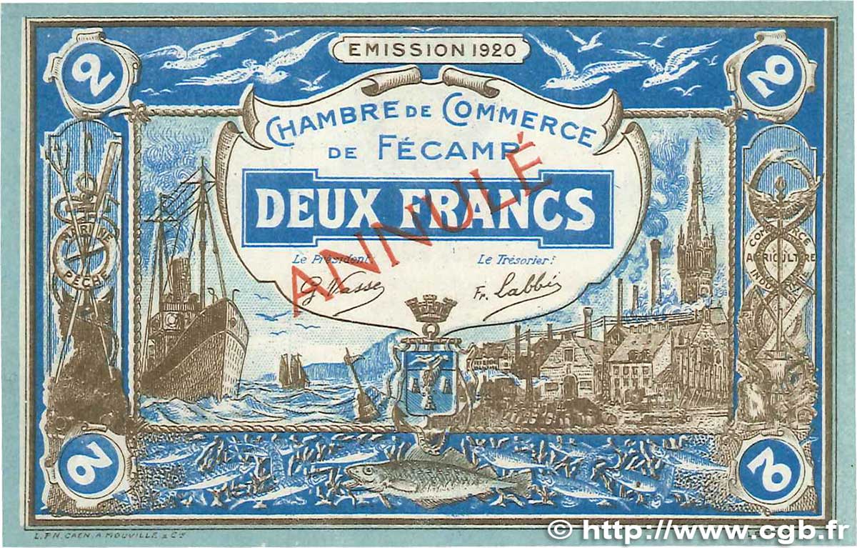 2 Francs Annulé FRANCE régionalisme et divers Fécamp 1920 JP.058.06 NEUF