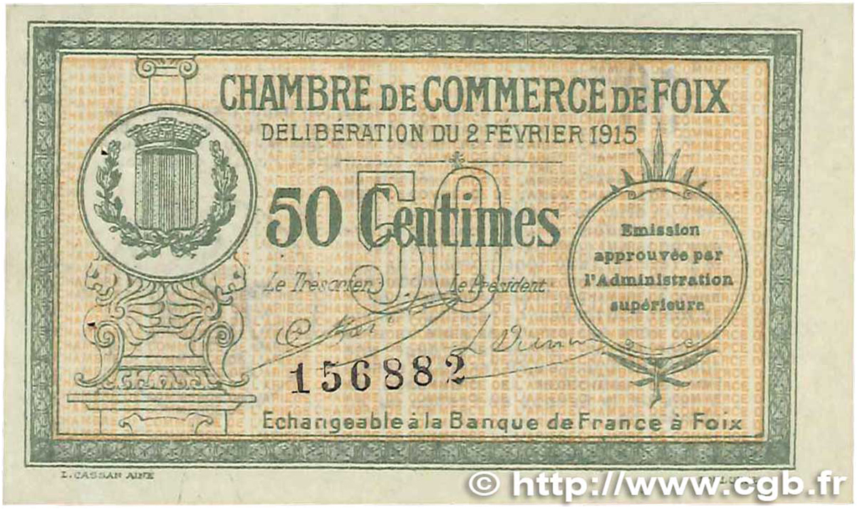 50 Centimes FRANCE regionalismo e varie Foix 1915 JP.059.05var. q.SPL