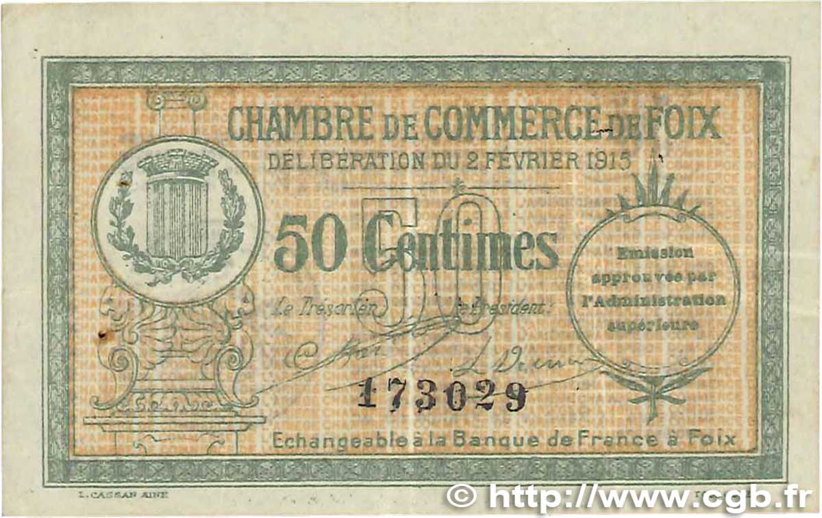 50 Centimes FRANCE regionalism and miscellaneous Foix 1915 JP.059.05 F