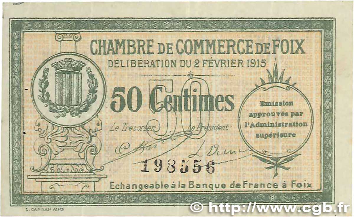 50 Centimes FRANCE Regionalismus und verschiedenen Foix 1915 JP.059.05 SS