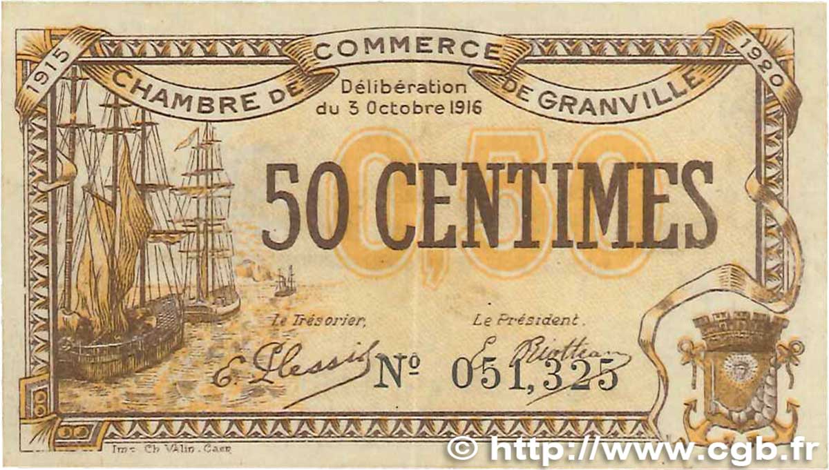 50 Centimes FRANCE Regionalismus und verschiedenen Granville 1916 JP.060.07 SS