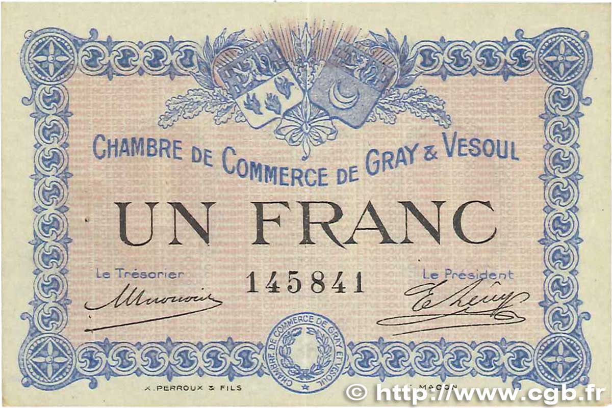 1 Franc FRANCE regionalism and miscellaneous Gray et Vesoul 1915 JP.062.03 XF
