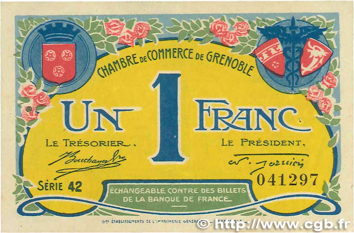 1 Franc FRANCE regionalism and miscellaneous Grenoble 1917 JP.063.20 VF