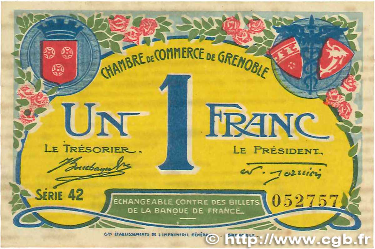 1 Franc FRANCE regionalism and various Grenoble 1917 JP.063.20 XF