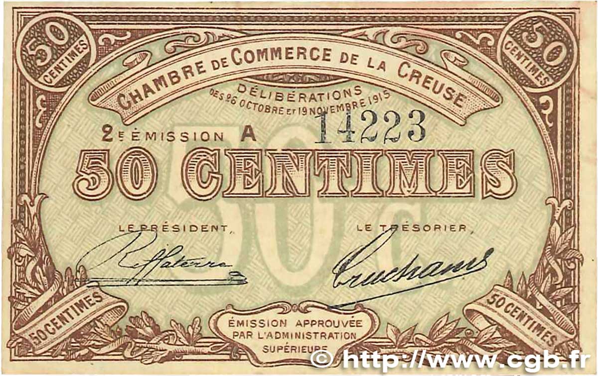 50 Centimes FRANCE regionalismo e varie Guéret 1915 JP.064.07 BB