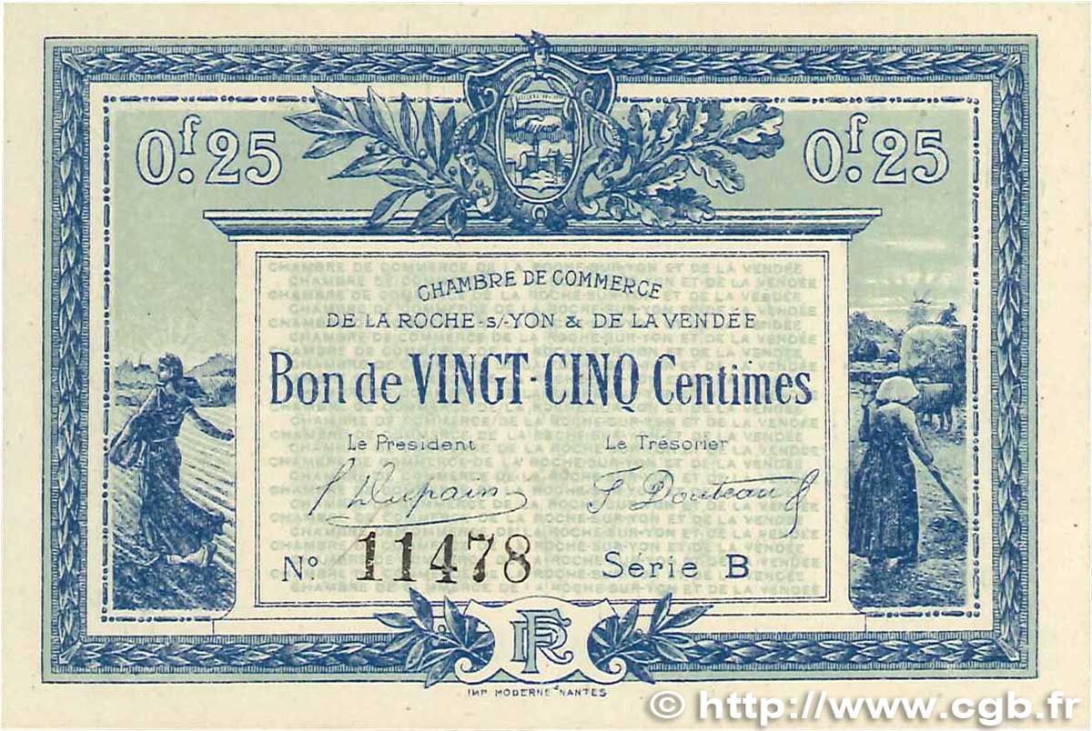 25 Centimes FRANCE regionalismo e varie La Roche-Sur-Yon 1916 JP.065.26 AU