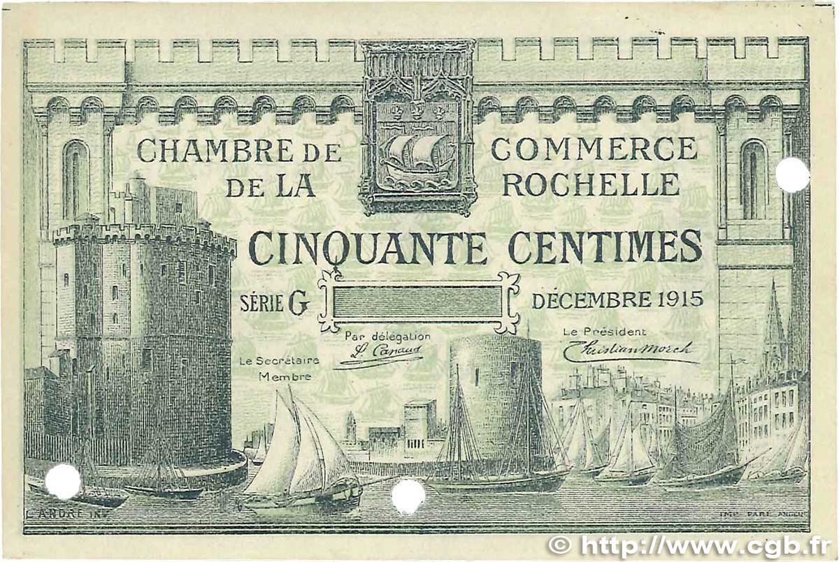 50 Centimes Spécimen FRANCE Regionalismus und verschiedenen La Rochelle 1915 JP.066.02 VZ+