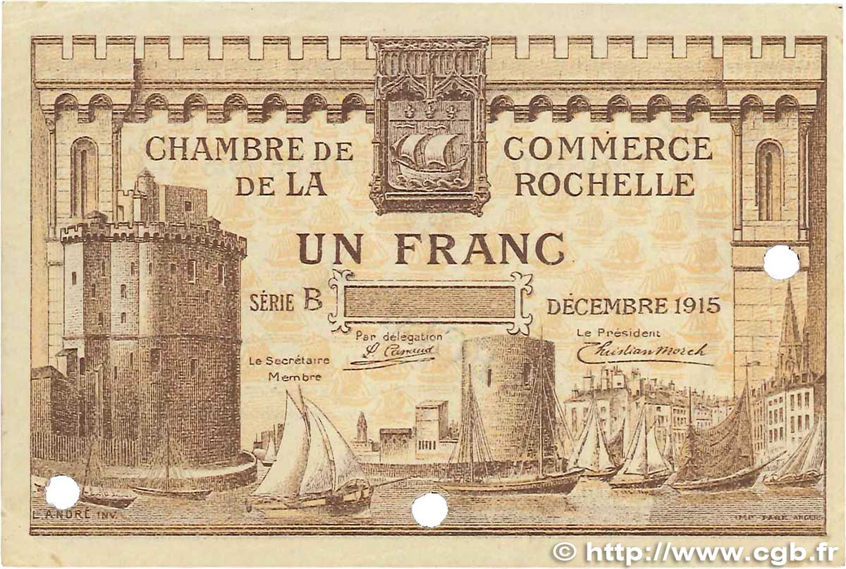 1 Franc Spécimen FRANCE regionalism and various La Rochelle 1915 JP.066.04 VF