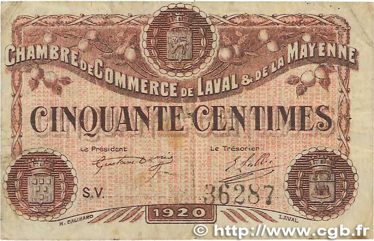 50 Centimes FRANCE regionalismo y varios Laval 1920 JP.067.03 BC