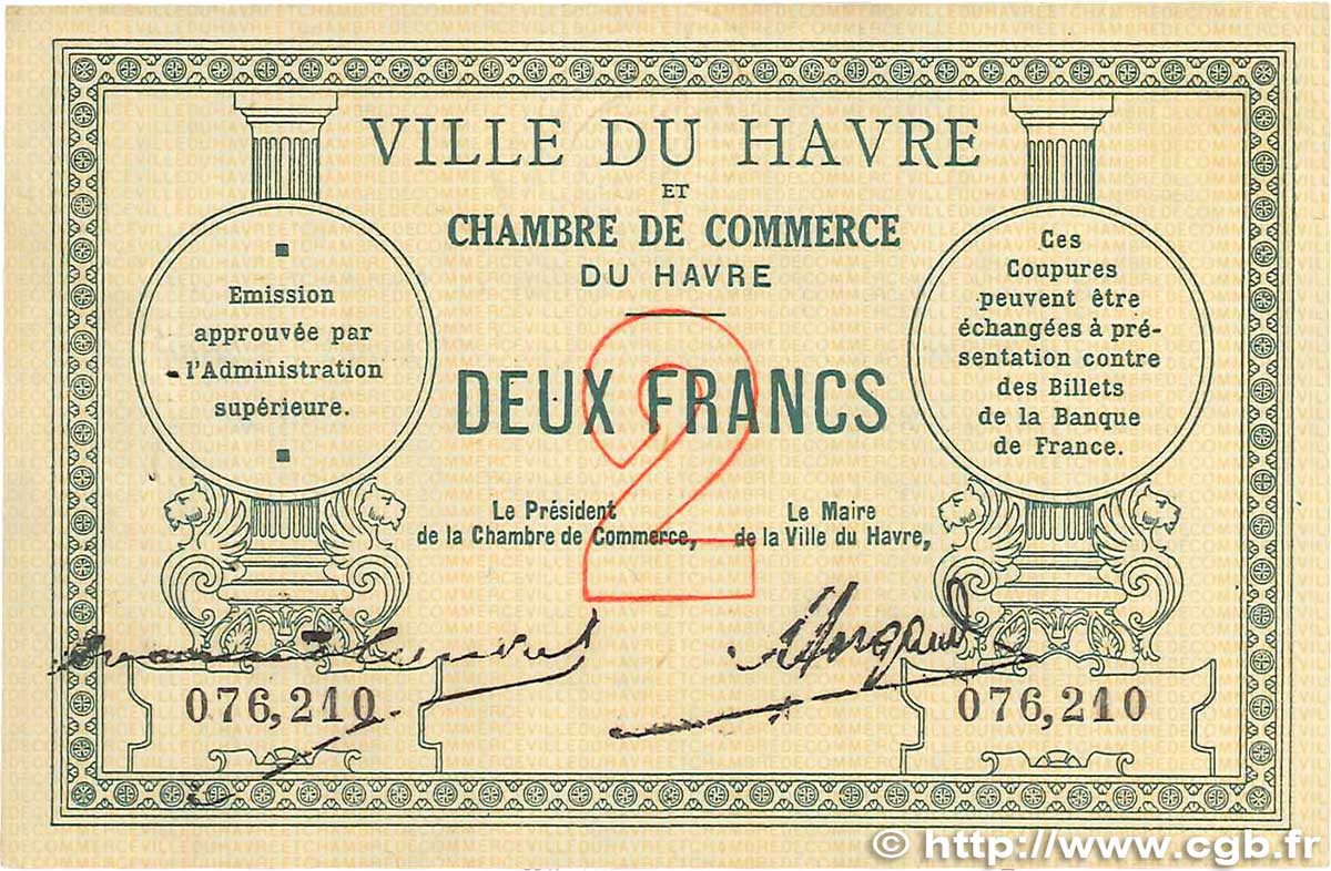 2 Francs FRANCE régionalisme et divers Le Havre 1914 JP.068.07 SUP