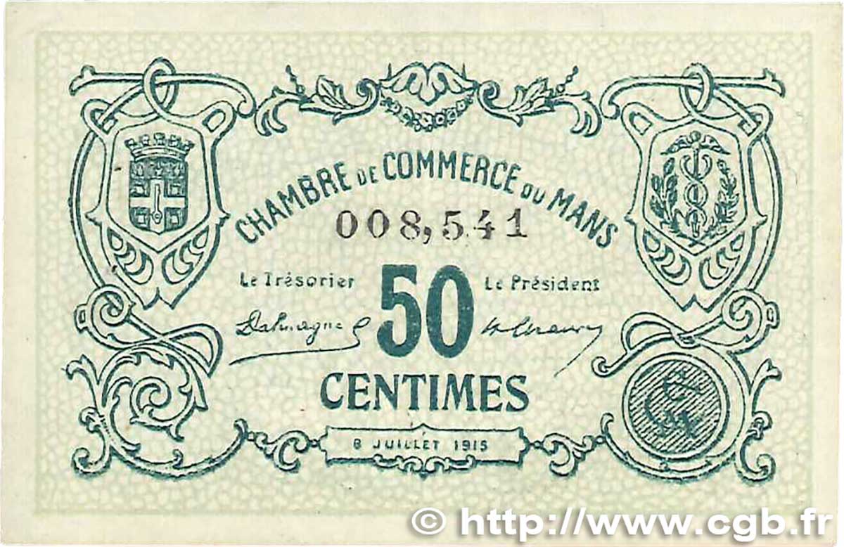 50 Centimes FRANCE Regionalismus und verschiedenen Le Mans 1915 JP.069.01 fVZ