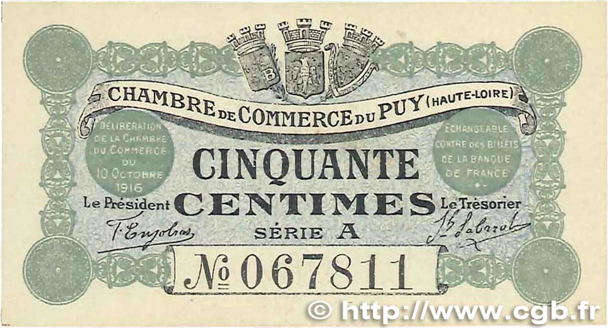 50 Centimes FRANCE regionalismo y varios Le Puy 1916 JP.070.01 SC+