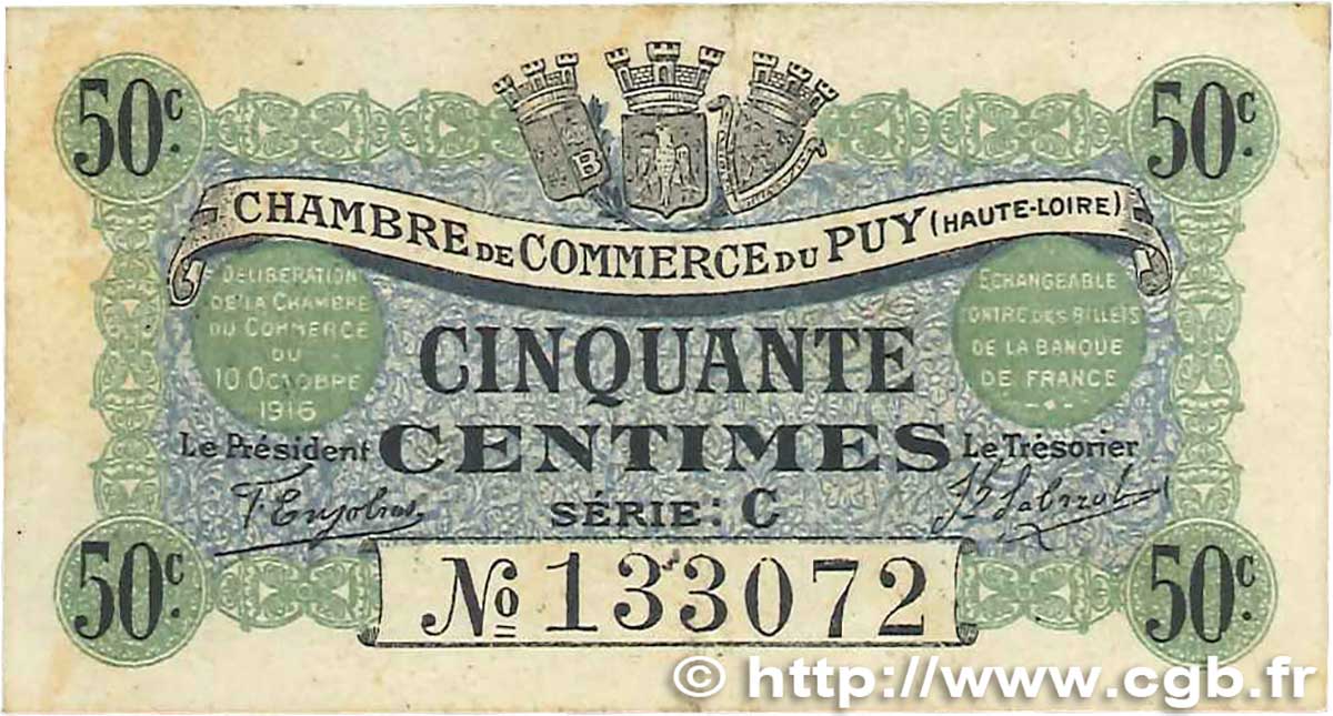 50 Centimes FRANCE régionalisme et divers Le Puy 1916 JP.070.05 TB