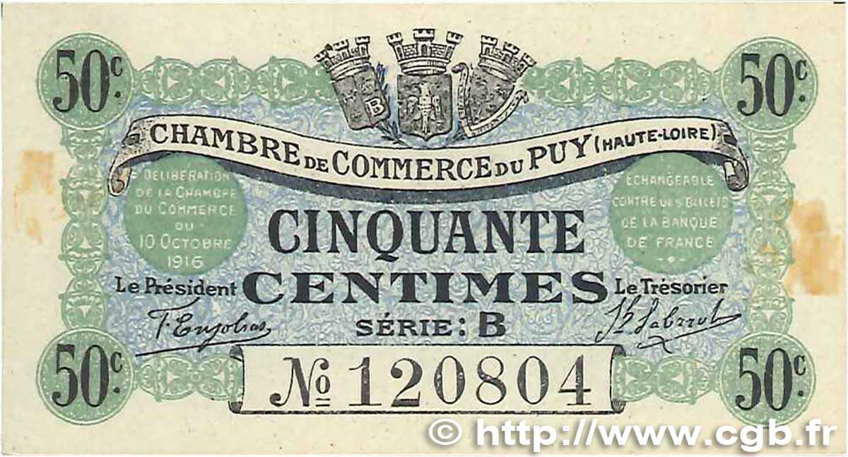50 Centimes FRANCE regionalismo e varie Le Puy 1916 JP.070.05 AU