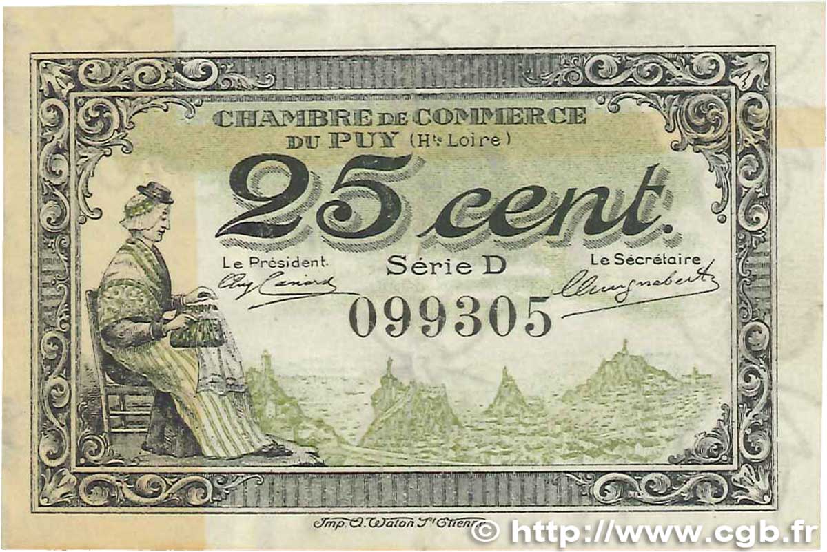 25 Centimes FRANCE regionalism and miscellaneous Le Puy 1916 JP.070.07 VF+