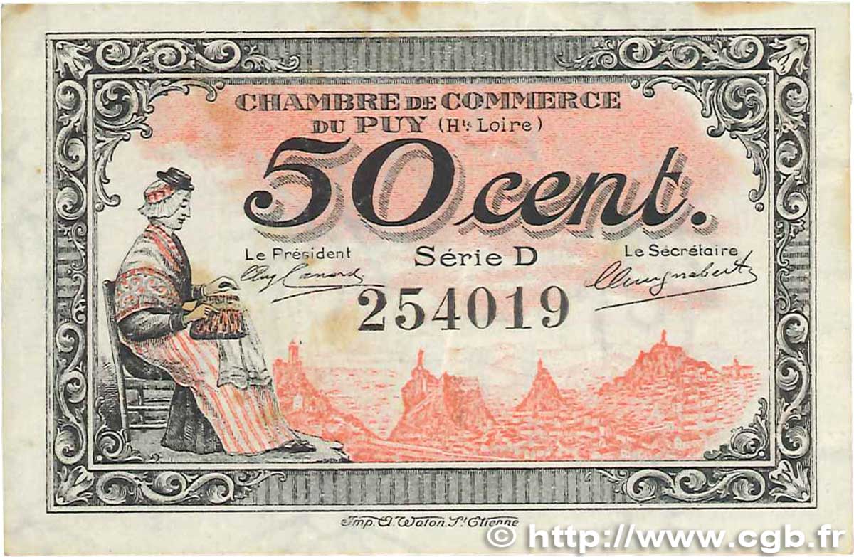 50 Centimes FRANCE regionalism and miscellaneous Le Puy 1916 JP.070.08 VF