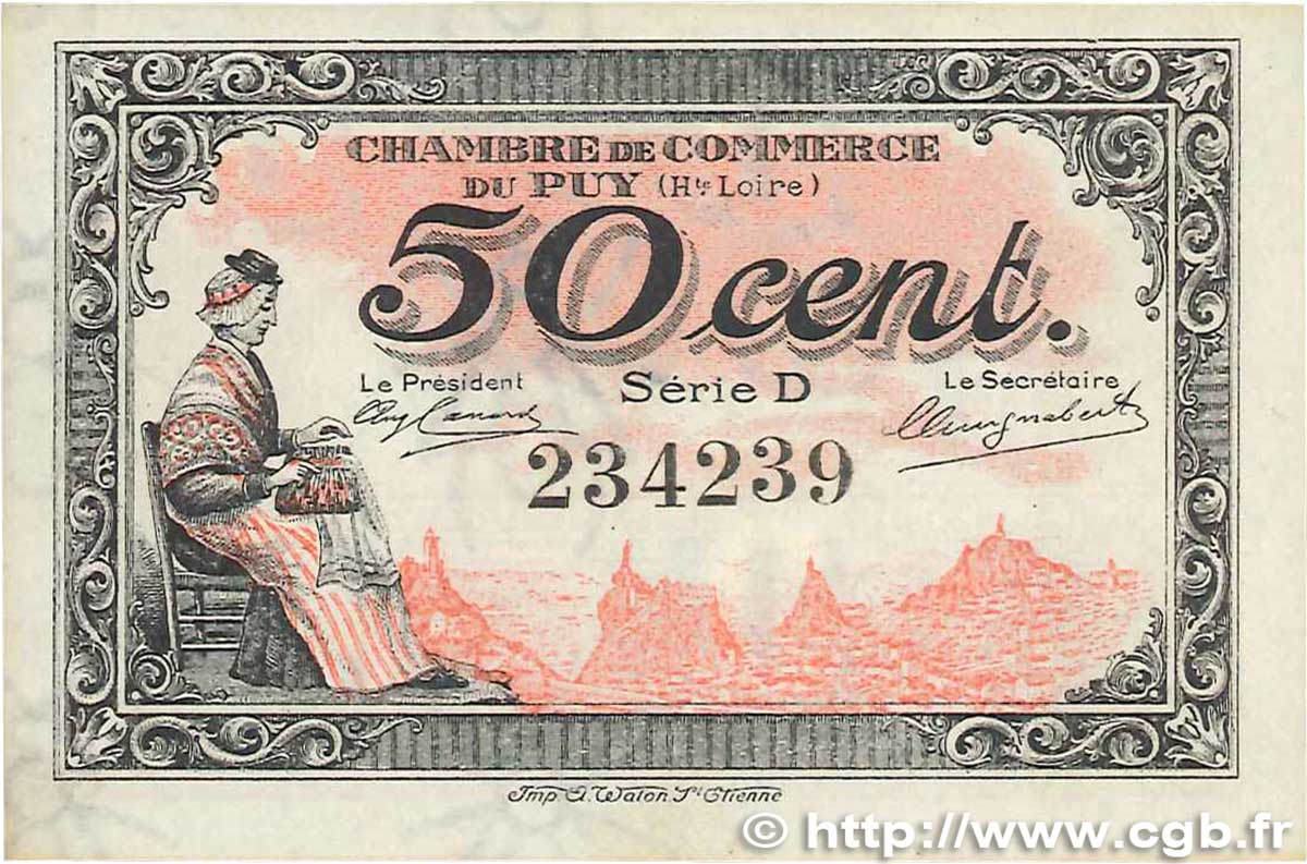 50 Centimes FRANCE regionalismo y varios Le Puy 1916 JP.070.08 SC+