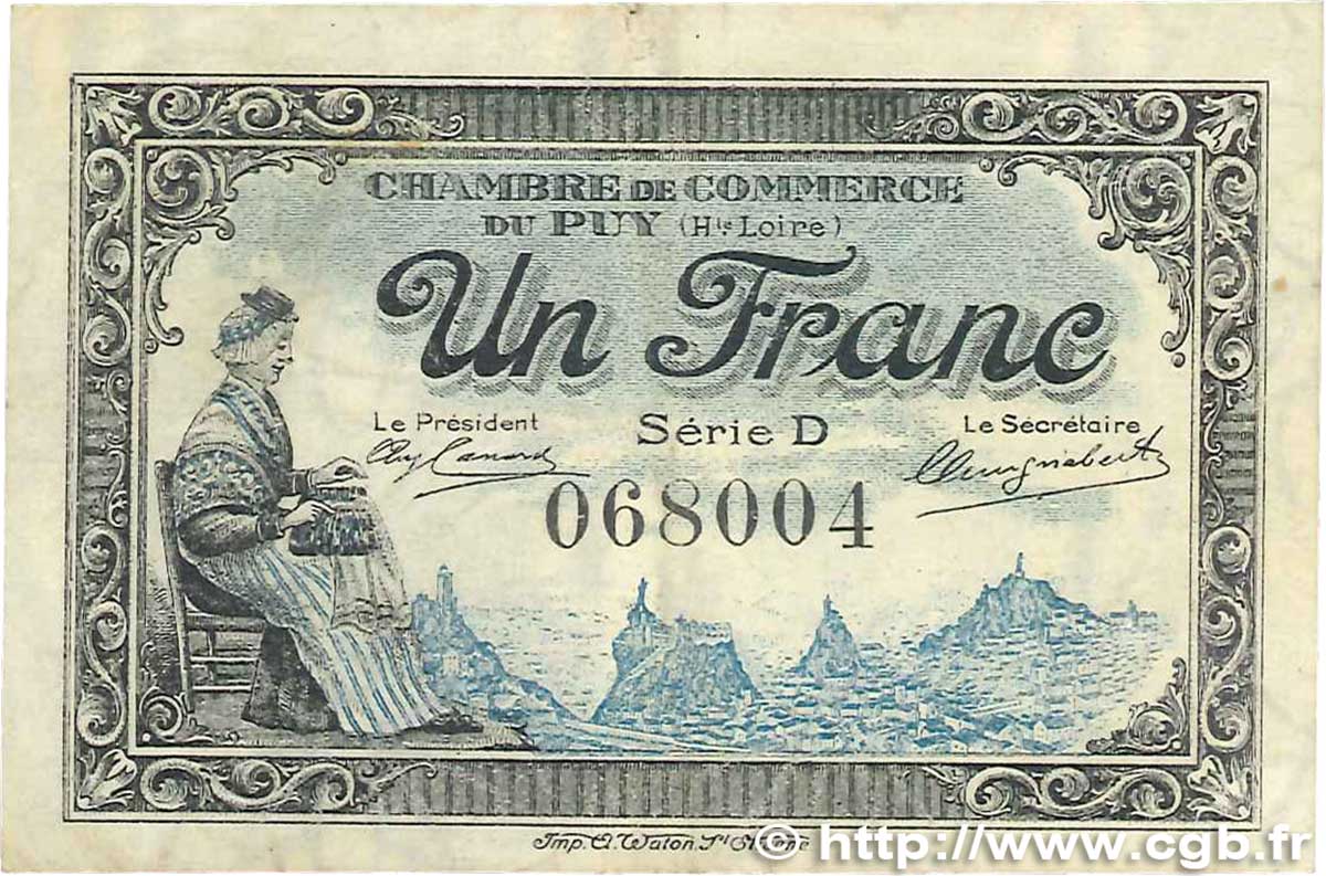 1 Franc FRANCE regionalismo y varios Le Puy 1916 JP.070.09 BC