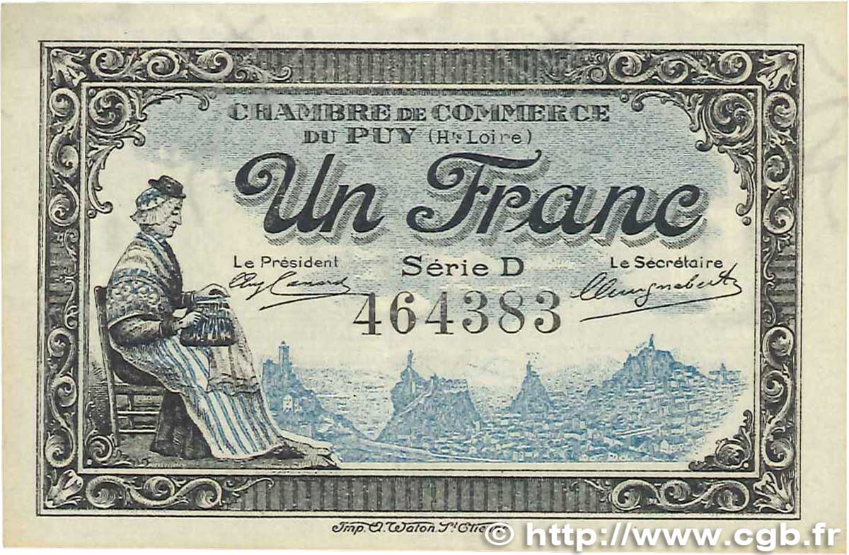 1 Franc FRANCE Regionalismus und verschiedenen Le Puy 1916 JP.070.09 fVZ